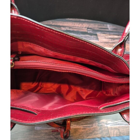 Bueno Burgundy Croc Embossed Faux Leather Large Weekender Tote Purse Attache VTG - Picture 10 of 16